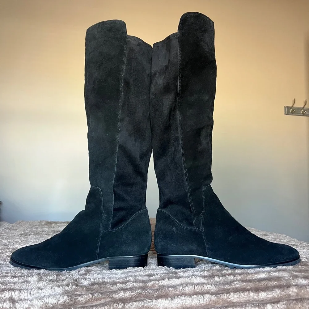 Karl Lagerfeld Paris Skylar Women 14 M Black Suede Knee‎ High Boots Minimalist